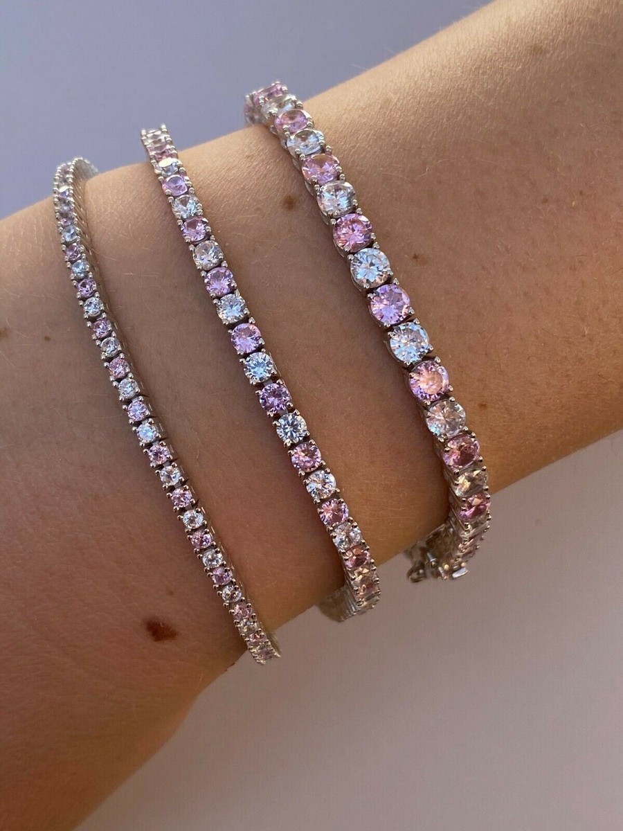 Tennis Bracelet SOLID 925 Sterling Silver Single Row Diamond & Ruby 2-4mm 6-8