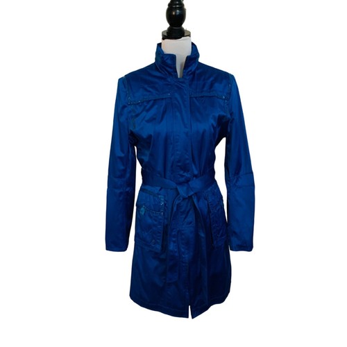 Terry Lewis Belted Cobalt Blue Trench Coat Size M Retro 80s Vintage Chic RARE - Picture 5 of 19