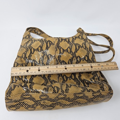 Franchi Bolso de Hombro Cartera Bolso de Mano Cuero Negro/Tostado Piel de Serpiente Estampado Animal Usado en Excelente Condición - Imagen 8 de 15