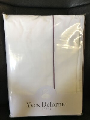 NWT Yves Delorme White Queen Duvet Cover Purple Piping Luxury Percale France NEW