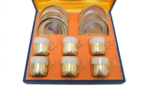 Prata Fatima 90 Silver Plate Renner White Porcelain Demitasse Cup Saucer Set - 第 2/4 張圖片