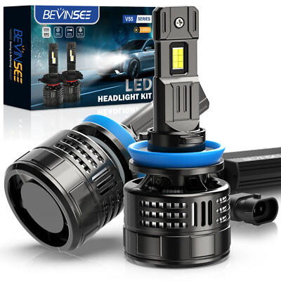 BEVINSEE V55 H11 H16 LED Headlight Bulbs High Low Beam Canbus Error Free 28000LM