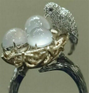 925 Silver Moonstone Bird Ring Men Women Wedding Gift Sunny Jewelry Size 6-10 