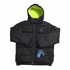 Nautica Youth Boy's Hooded Full Zip Jacket Size 10-12 (M) Black Water Resistant