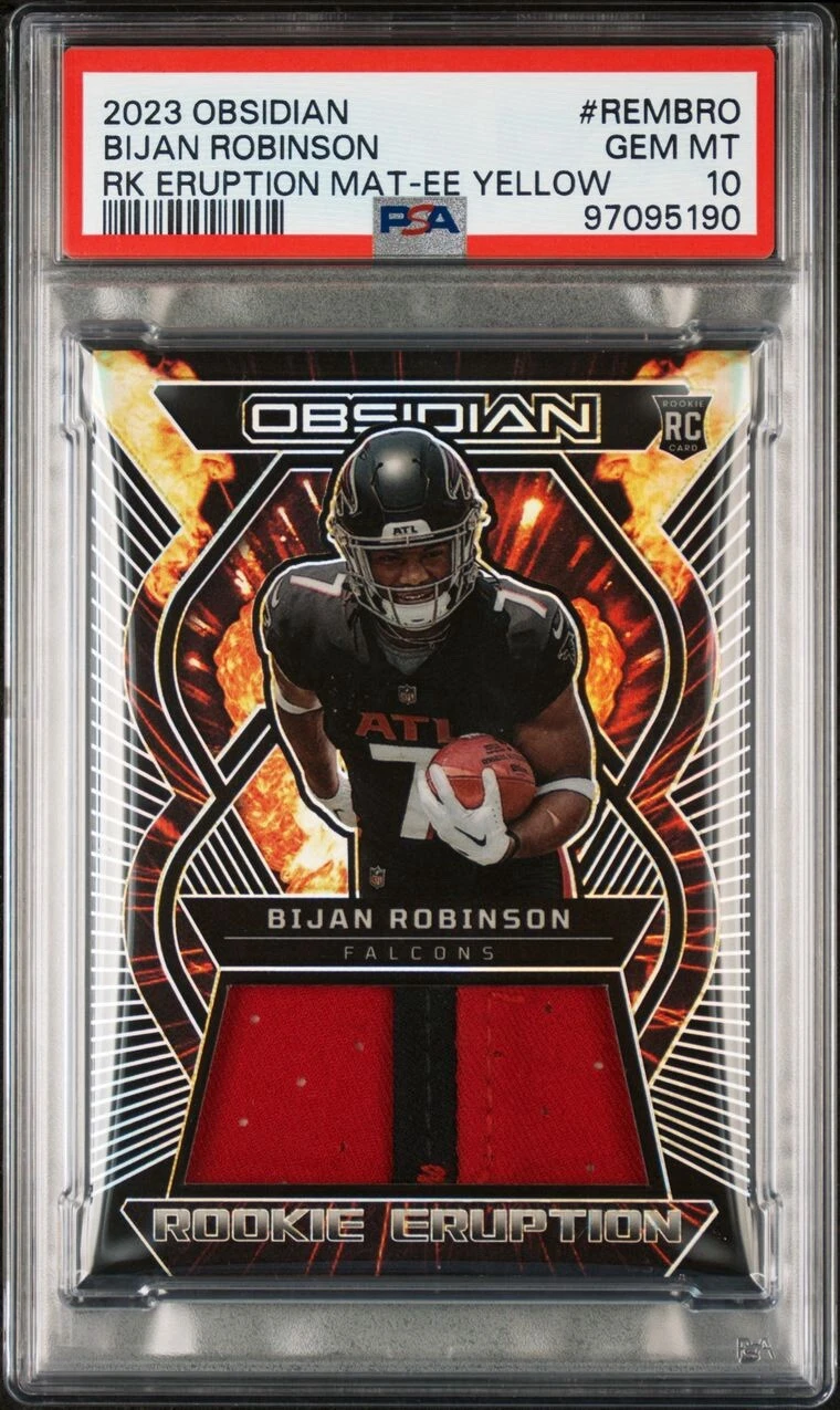 Bijan Robinson Panini Obsidian Rookie Eruption Materials #REMBRO Electric Etch Yellow