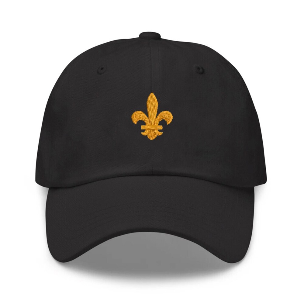 Fleur de Lis embroidered black cap hat, Fleur-de-Lis embroidered