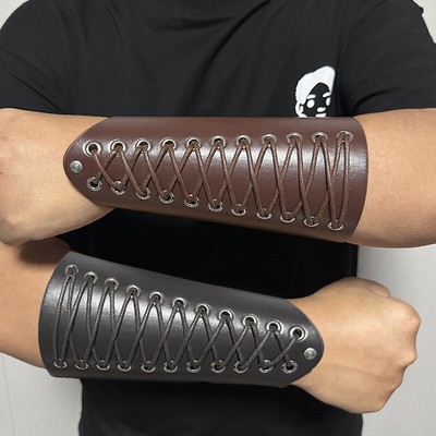 1PC Cosplay Prop Faux Leather Wide Bracer Lace Up Arm Armor Cuff String Brace-YR