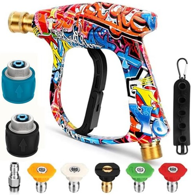 #ad Stubby Pressure Washer Gun 4000 PSI Quick Connect Nozzles M22 Inlet Car GBP 24.99