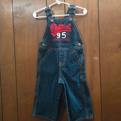 OshKosh B'gosh Boys Denim Bib Overalls Blue 12m Embroidered Engineers Theme
