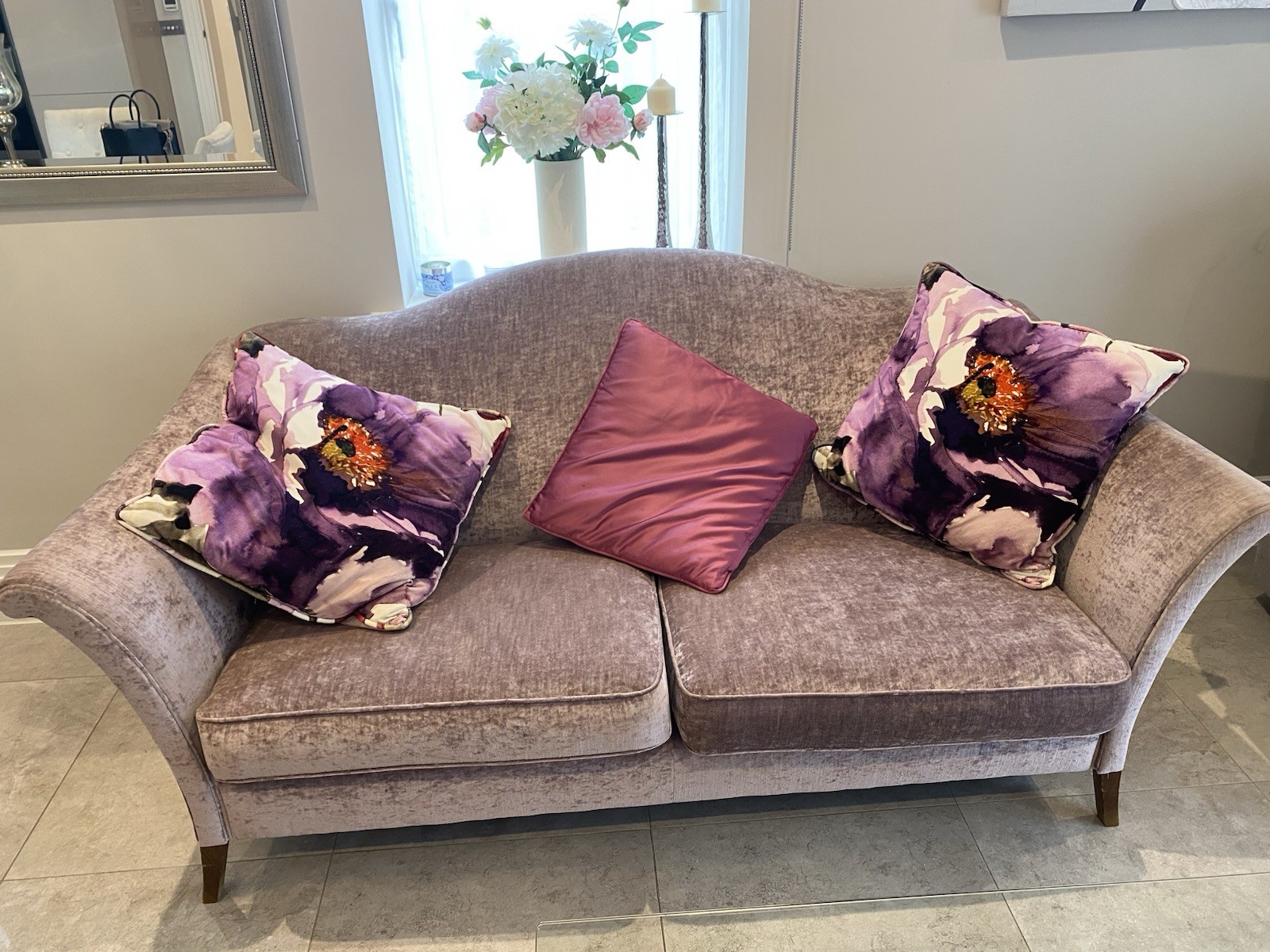 Marks Spencer 2 Seater Crushed Purple Velvet Sofa Wooden Legs M&S Quality
