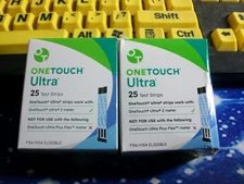 50 ONE TOUCH ULTRA TEST STRIPS  2 x 25, EXP 12-25 & 10-26, GOOD SEALED BOXES
