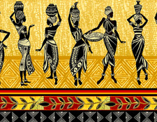 PREMIUM ETHNIC PRINT FABRIC - AFRICAN WOMEN BORDER PRINT - 1 and 1/2 YDS