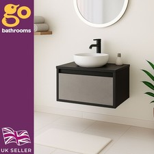 Black & Concrete Wall Mounted Vanity Unit with Black Countertop Set (W)600mm