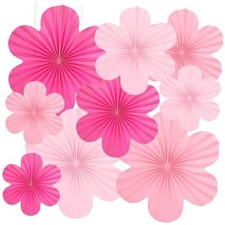 Hot Pink Paper Fans Hanging Ornaments   Set of 9  Paper Flowers Decorations for