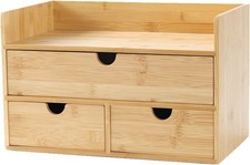 Image of Bamboo Desk Organizer with 3 Drawers | Compact Makeup & Office Storage