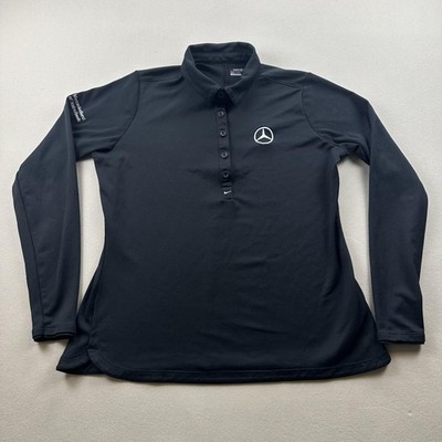 Nike Mercedes-Benz Shirt Polo Womens Large Black Golf Dri-Fit Car Uniform Button