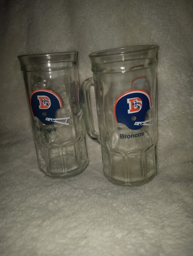Denver Broncos Fisher Nuts Glass Mug Vintage 1980s 7" tall - Picture 2 of 3