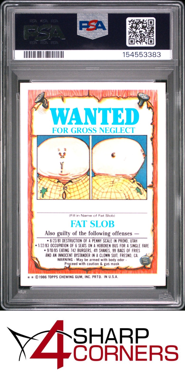 1986 GARBAGE PAIL KIDS STICKERS #159a CATTY KATHY SERIES 4 PSA 9 view 2