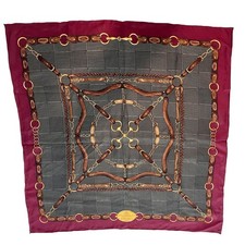 Lauren Ralph Lauren Plaid Equestrian Horse Bit Silk Square Scarf 34x34