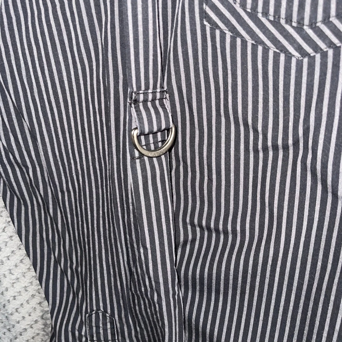 Camisa Guess Para Hombre Mediana Negra Rayas A Presión Abotonada Manga Larga Cuello Hebilla