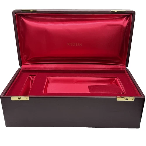 Steuben Maroon w/ Gold Accents & Latch Presentation Box Red Velvet Inter. 16x8"