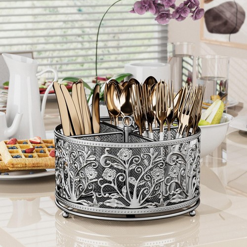 360° Rotating Utensil Caddy - Silverware Cutlery Caddy Holder with 4 Compartm... - Picture 2 of 6