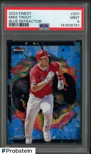 2024 Pokemon Finest Blue Refractor #201 Mike Trout Angels 76/99 PSA 9 MINT