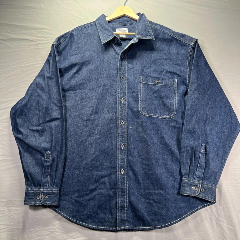 Camisa Arizona Jean Company Para Hombres XL Azul Abotonada Denim Western Y2K De Colección Foto 2 de 4