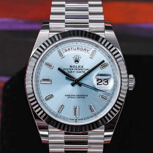 Rolex Day-date Ice Blue Baguette Diamond Dial New Unworn 2026 Complete - 228236