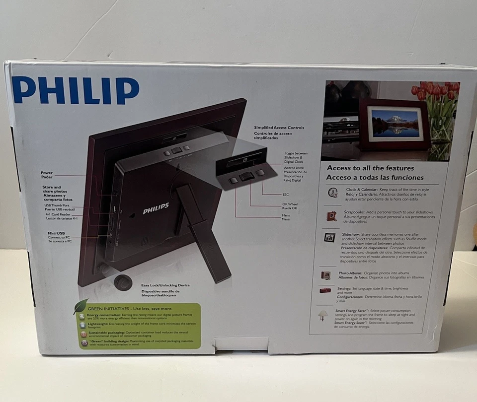 Philips 10" LED Mahogany Wood Frame Picture Wall Digital Desk Photos Panel - Image 3 of 4