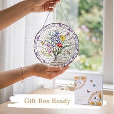 Personalized Birth Flower Suncatcher   Gift Box Window Hanging for Mom