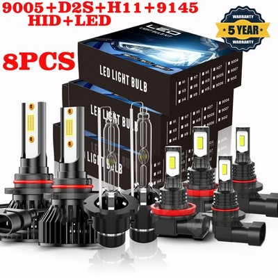 For Acura MDX 2007-2013 8PCS Front LED HID Headlights Hi Lo DRL Fog Light bulbs