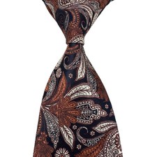 New Luxury Paisley Dark Blue Rust Cream Woven Skinny Silk Men's Tie Necktie