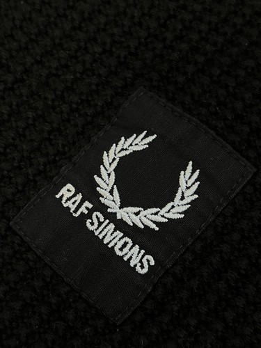 Fred Perry x Raf Simons Black Waffle Knitted Wool Polo Shirt Made in Italy S/M - Picture 5 of 9