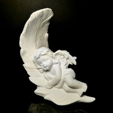 White Angel Statue with Wings - Small Left-Sleeping Cherub Figurine for Home ...