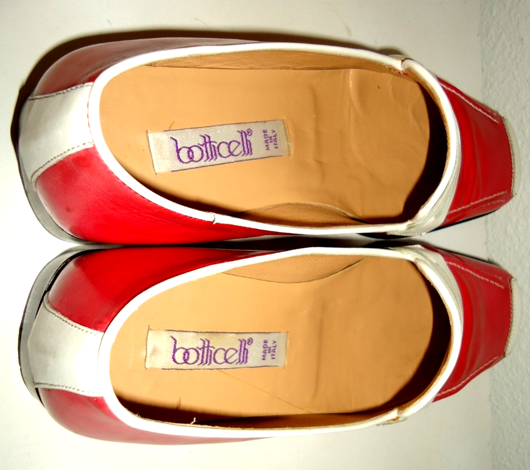 RARE Vtg-90s Botticelli Red White Leather Loafers Made in Italy