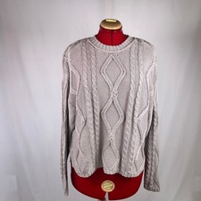 Wild Fable Gray Cable Knit Diamond Sweater Womens Medium 100 Cotton Crewneck