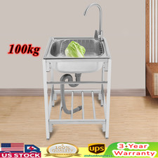 Commercial Stainless Steel Sink 1 Compartment Freestanding Utility Sink Kitchen