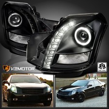 Black Fits 2003-2007 Cadillac Cts Led Halo Projector Headlights Headlamps 03-07 Black Fits 2003-2007 Cadillac Cts Led Halo Projector Headlights Headlamps 03-07