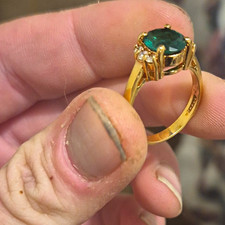 Unknown Factory Yellow Gold Cocktail Ring Size 7 Prong Set Oval Green Stone