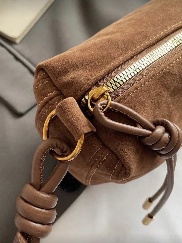 Bolso de Hombro Marrón Gamuza Media Luna Hobo Bandolera Bolso de Mano Otoño Moda De Colección Nuevo Foto 3 de 4