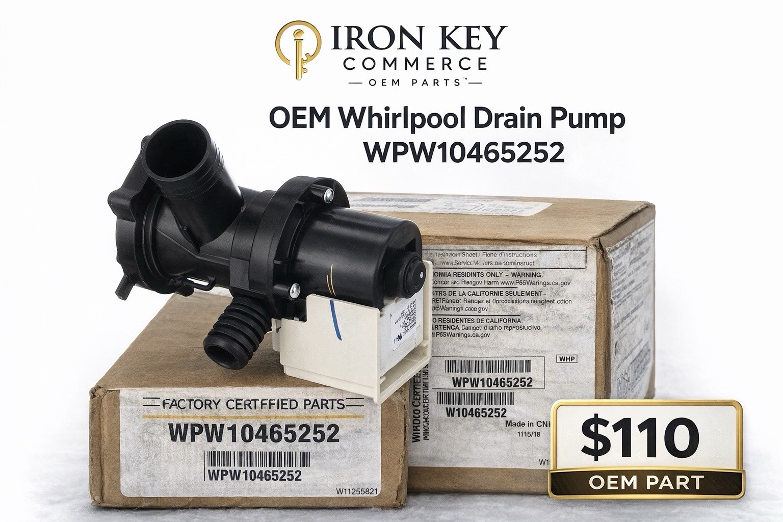 WPW10465252 New OEM Genuine FSP Maytag Whirlpool Water Pump (C5)