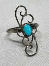 Vtg Native American marked Sterling Silver, Turquoise, Swirl Design Ring Size 8