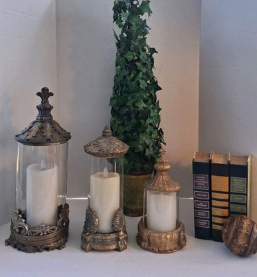 Vtg 3Pc Canister Set;Polystone Resin w/Fleur De Lis Detail;EUC/Mint;Pls Read   