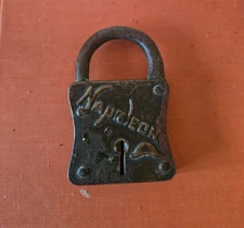 ANTIQUE VINTAGE Napoleon Padlock Copper Lock chest trunk lock no key