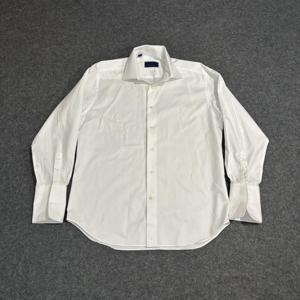 Camisa David Donahue Botones Hombre Talla 16 Blanca Manga Larga Calce Clásico Foto 2 de 4