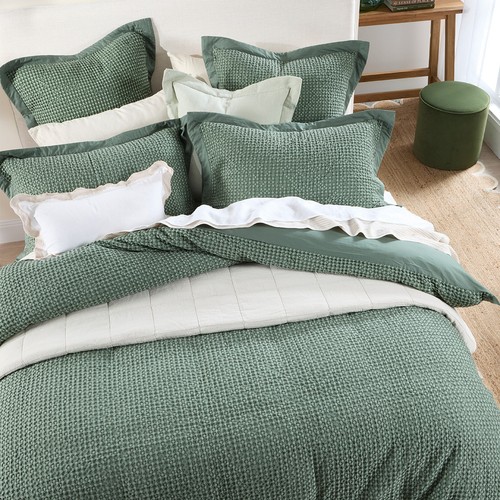 Waffle Dark Green Quilt Cover Set - Picture 2 of 6