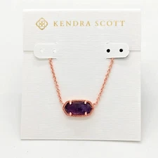 New Kendra Scott Elisa Rose Gold Pendant Necklace in Amethyst