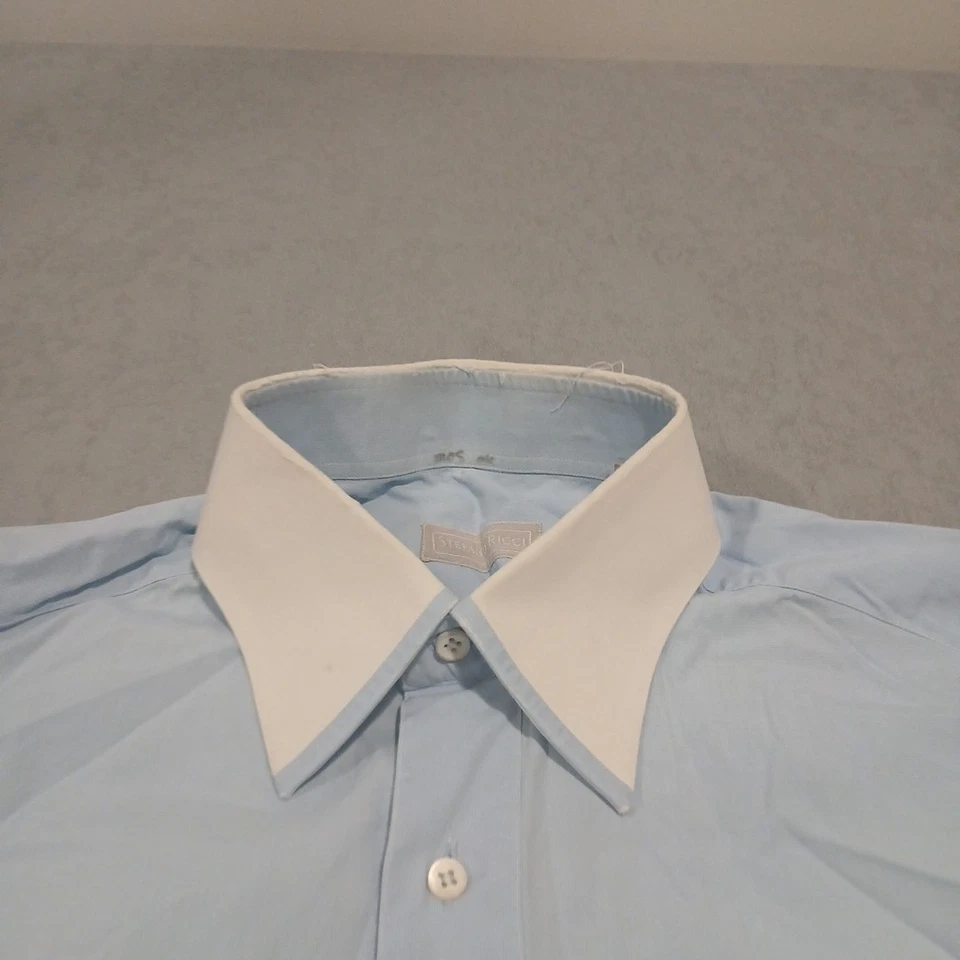 Stefano Ricci 男式正装衬衫 15 1/2 39 蓝色白色领法式袖口 — 第 4/4 张图片