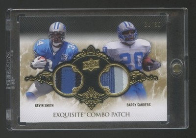 2008 EXQUISITE BARRY SANDERS-KEVIN SMITH GOLD DUAL GAME WORN PATCH LOGO #D 28/35